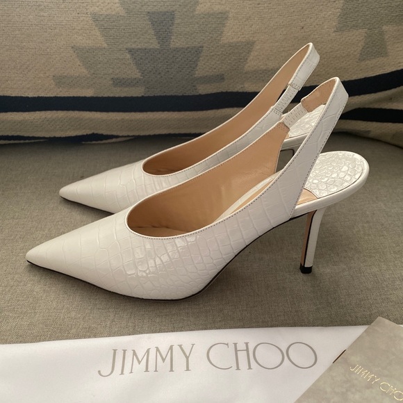 Jimmy Choo Ivy 85 heels latte croc embossed leather Slingback NWT 35.5 - Picture 6 of 14